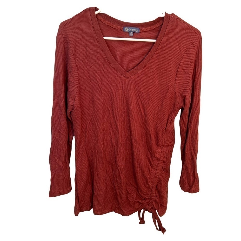 Democracy Women's Size Medium‎ Side Ruched V-Neck Blouse in Bran Burnt Orange